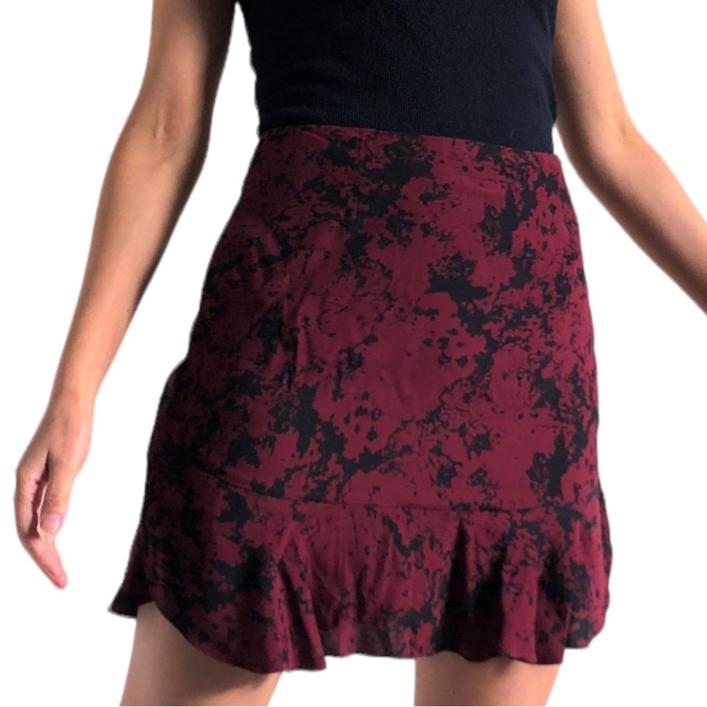 NEW Banana Republic Burgundy & Black Ruffle Mini Skirt
